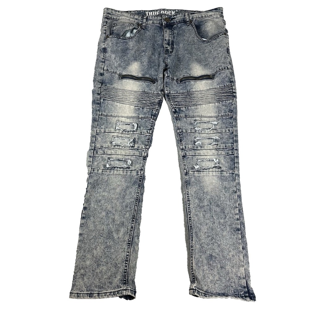 True Rock Franklin Moto Biker Jeans Size‎ 36 (36x31) Factory Ribbing Distressing